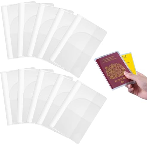 10 fundas impermeables para pasaporte, cartera de viaje de vinilo transparente con bolsillos adicionales para tarjetas y boletos, cubierta de pasaporte transparente impermeable para adultos, funda de