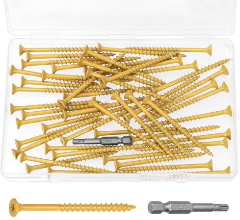 Wokape Lot de 51 vis à bois #10 x 3 - T25 - Torx / étoile - Vis à tête plate - Vis de pont - Tan Heavy Duty Outdoor Deck - Kit de vis longues pour bois / log / paysage