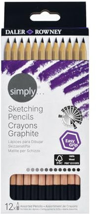 CREATIV DISCOUNT NEU Simply Skizzenstifte Set mit 12 Bleistiften (4H, 2H, H, F, HB, B, 2B, 3B, 4B, 5B, 6B, 8B)