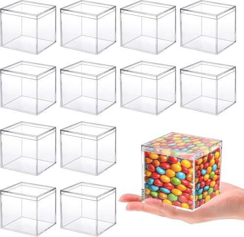 STNRST-IN 12 Scatole Quadrate Trasparenti, 8.5x8.5x8.5cm | Scatola in Acrilico con Copertura, Piccolo Contenitore a Prova di Polvere, Armadio per Gioielli, Confezionamento di Caramelle