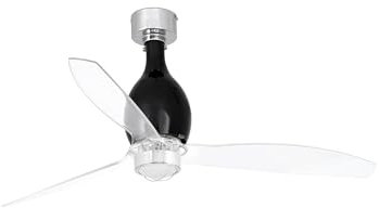 Faro Mini Eterfan Ventilatore da soffitto a 3 pale medio nero opaco, trasparente con luce 3000K Wiz Smart System