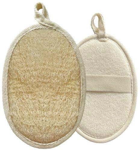 LAC FOR YOU Luffa Schwamm Körper – 2er Set Badeschwamm & Duschschwamm Körper 16×11 cm + 12×8 cm, Natürlicher Peeling Schwamm - Loofah Sponge Body Scrubber für Damen & Herren
