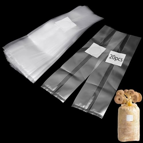 Pilzzucht Beutel, Pflanzsack, Pilze Züchten Set, Pilztasche, Pilzzuchtset Steinpilz, Mushroom Spawn Grow Bag, Pilze Züchten Beutel, Grow Zubehör für Pilze, Enoki Pilze, Körner, 50x10cm, 20 Stück
