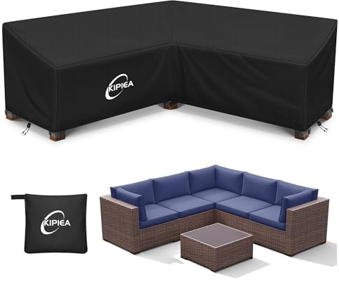 Kipiea L Shaped Garden Furniture Covers Waterproof, 500D Heavy Duty Oxford Fabric Outdoor Corner Sofa Cover Windproof, Garden Sofa Covers, Anti-UV, Ripstop, No Fading (V Shaped, 204x204x85x78cm)