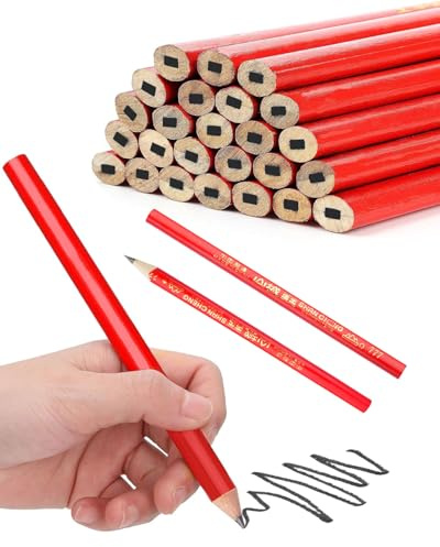 JUKOTA Zimmermannsbleistift 25 Stück Bleistift Baustelle 175 mm Oval Baubleistift Rot Zimmermann Baustift Maurerbleistift für Tischlerei Baustellen Markierungswerkzeug Unterstreichen
