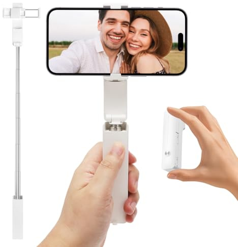 MIUUIPI Utdragbar mini-selfiepinne, bärbar selfiepinne i fickformat kompakt mobiltelefonhållare stativ med telefonhållare, med fjärrkontroll för vlog/videoinspelning/live-streaming (vit)