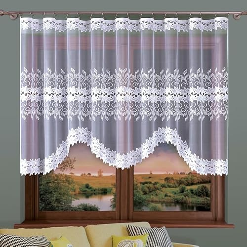 Gardinen Vorhangen Weiß Jacquard 300x130 cm (BxH) Milton Gardine mit Wellenkante Elegante Fertiggardine für Wohnzimmer Küche Schlafzimmer Bogen
