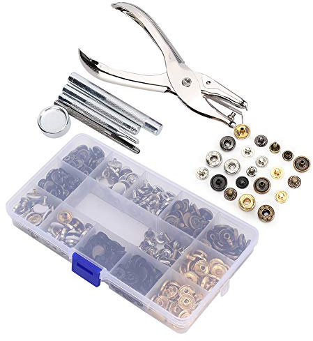 Cryfokt 140 Juegos de Alicates para Herramientas de Instalación de Botones de Metal + Botones de Remache de 12,5 Mm en Varios Colores y Estilos, Material de Latón para Abrigos y Ropa de Niños
