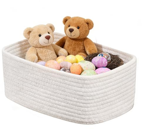 Juego de 3 cestas pequeñas de almacenamiento rectangulares tejidas de 12 x 7.4 x 4.7 pulgadas, canasta pequeña de cuerda de algodón para almacenamiento de juguetes, toallas, mantas y más, cestas para