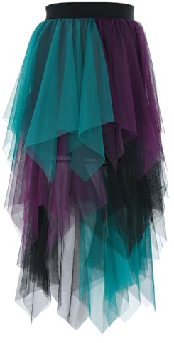 Sintege Falda de Tul para Mujer Disfraz de Bruja Tutú de Ballet Halloween Falda Larga Plisada Carnaval (Morado, Verde)