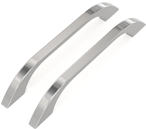 LONTAN 5 Stück Schrankgriffe Silber Glänzend, 128mm Lochabstand Griffe für Küchenschränke, Aluminium Griffe Möbel, Moderne Nahtlos Gebogene Möbelgriffe für Schubladen und Kleiderschrank