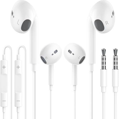 Kopfhörer mit Kabel, 2 Pack 3,5 mm Klinke in Ear Kopfhörer Kabel Ohrhörer mit Mikrofon und Lautstärkeregler Headset Kompatibel mit iPad, MP3/4 Players, Huawei, iPhone 6/5/SE, usw 3.5mm Audiogeräte