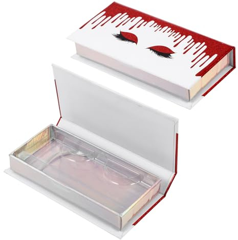 Estuche para Pestañas Postizas Rectangular Rojo de Papel 2 Piezas | Gran Capacidad, Portátil y Ordenado, Protege el Interior contra Aplastamiento y Daños