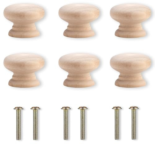 Labyrinxel Drawer Knobs Wooden Mushroom 6 Pcs Cabinet Handles with Screws for Cupboard Wardrobe