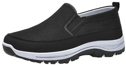 Slip On sneakers män promenader löpning gym träningsskor plantar fasciit ortopediska skor lätta andningsbara skor bekväma arbetssko bred passform utomhus platt sko för svullna fötter män, Svart, 38.5