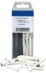 KGM Lamellenschlagdübel – praktisches Montageset für weiße Fußleisten – Inhalt: 40x Schlagdübel / 1x Spezialbohrer