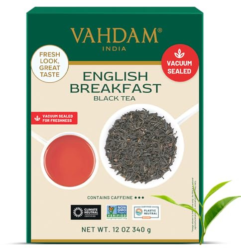 VAHDAM, Original English Breakfast Black Tea Leaves 340g (170+ Cups) Non GMO, Gluten Free | Strong, Robust & Aromatic Loose Leaf Tea | Unblended Single Origin Loose Leaf | Vacuum Sealed Pack