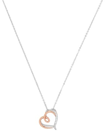 Amor Damen-Kette mit Anhänger Herz bicolor 925 Silber teilvergoldet Zirkonia weiß 45 cm - 497114