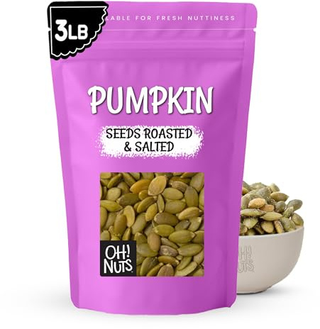 Oh! Nuts Pumpkin Seeds - Roasted Salted - 3 lb - No Shell Pepitas - Packed in New York Zip-Seal Bag for Exceptional Freshness