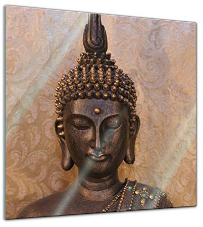 Glasbild - Buddha - 30 x 30 cm - Deko Glas - Wandbild aus Glas - Bild auf Glas - Moderne Glasbilder - Glasfoto - Echtglas - kein Acryl - Handmade