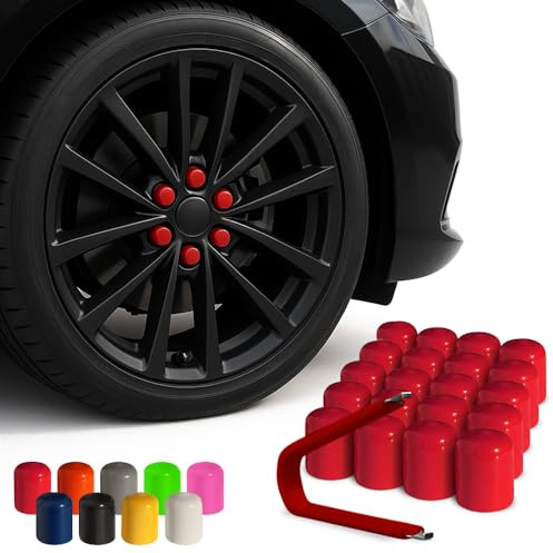 ColorLugs Vinyl Lug Nut Cover | Red | Flexible Fit Wheel Lug Nut Cap | Fits 21-23 mm | Pack of 25 | Includes Deluxe Extractor | Made in The USA