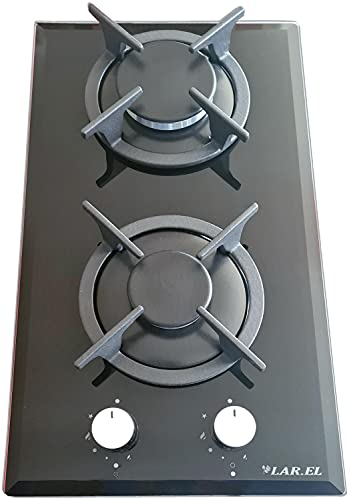Piano Cottura larel in vetro nero Domino 2 Fuochi Griglie piattina Inox METANO O GPL
