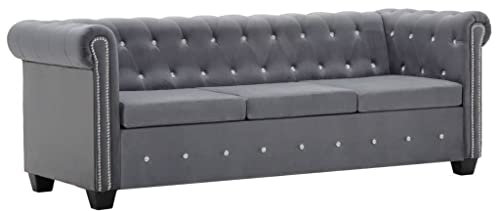 vidaXL Divano Chesterfield 3 Posti Velluto Grigio Sdraio Sofa Arreddo Salotto