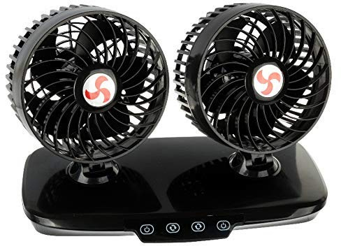 Wehmann Doppelventilator Ventilator Dual 12V mit Touchsensor Luxus 360° verstellbar mit 3-fach Geschwindigkeitsverstellung und Leuchtanzeige