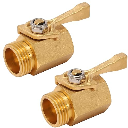 M MINGLE Heavy Duty Brass Garden Hose Shut Off Valve, 3/4 Inch, 2-Pack with 2 Hose Washers