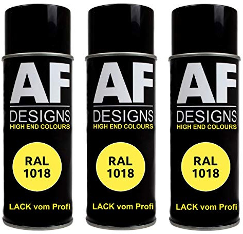 Alex Flittner Designs 3X Ral Pintura en Espray Pintura Coche Laca Colorida Lata de Aerosol RAL1018 Amarillo Zinc Seda Mate