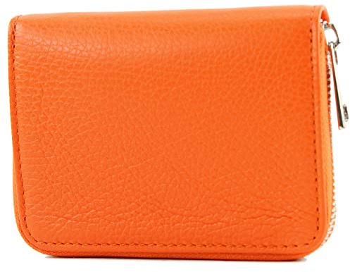 modamoda de - P04 - ital. Damen Portemonnaie Echtleder kurz, Farbe:Orange