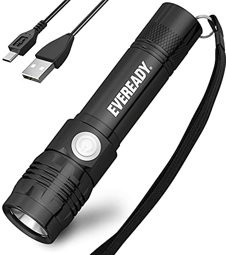 Energizer Eveready Rechargeable LED Super Bright Torch, Flashlight for Outdoor Lights, Ideal for Emergencies and Camping. Light Weight, Water and Impact Resistant, Micro USB Charging Cable Included