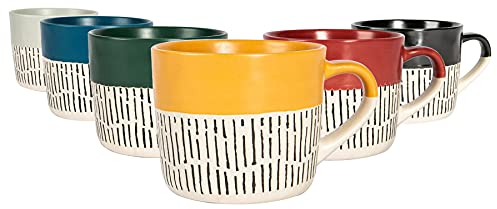 Nicola Spring Ceramic Coffee Mugs Set - 475ml - 6pc 6 Colour Dipped Dash Stoneware Coffee Cups Dishwasher & Microwave Safe Large Tea Mugs for Hot Drinks, Hot Chocolate, Tea