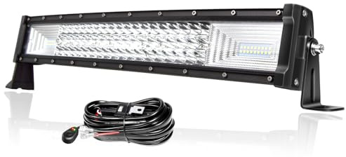 PICAA 22 Zoll 270W LED Lichtleiste KFZ mit 12V Kabelbaum Kit, Gebogen LED Arbeitsscheinwerfer Lightbar Zusatzscheinwerfer Auto Offroad Beleuchtung für SUV, LKW, 4x4, Traktor, ATV | Dreireihige Flutpunkt-Combo-Strahl, 4 x 4-Lichtleiste, 24 V LKW-Arbeitsleuchten, Nebelscheinwerfer