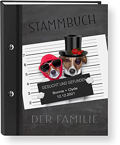 Stammbuch der Familie personalisiert, Dog Wanted, schwarz, A5, ca. 18 x 23 cm, Familienstammbuch, Stammbücher Hochzeit