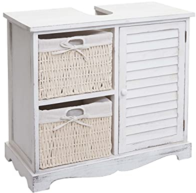 Mendler Waschbeckenunterschrank HWC-H20, Badezimmer Waschtisch, Massiv-Holz Korb-Schublade 60x65x31cm - Shabby weiß