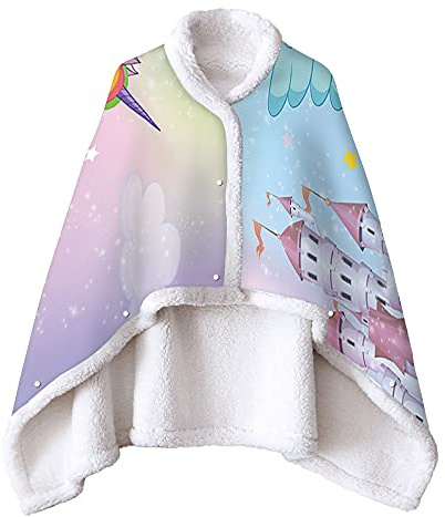Wearable Kuscheldecke Mit Ärmeln TV-Decke 3D Tier Pferd Einhorn Schloss Prinzessin Regenbogen Wolke Muster Mikrofaser Weihnachten Sherpa Poncho Lazy Decke Erwachsene Baby Kind (Farbe1,150x120cm)