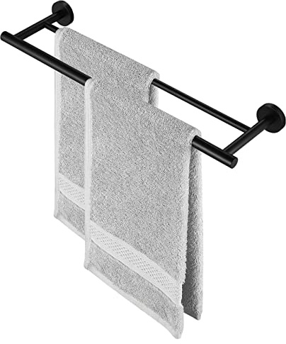 KES Barra porta asciugamani doppia 50 cm, nera per asciugamani da bagno SUS304 in acciaio inossidabile antiruggine a parete nero opaco, A2001S52-BK