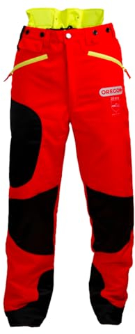 Oregon Waipoua - Pantaloni Protettivi per Motosega, Tipo A, Cat. 1, Antitaglio, Regolabili, Leggeri, Traspiranti, Rinforzati, Taglia L / UE 50-52 - Rosso/Giallo/Nero Alta Visibilità (295469/L)