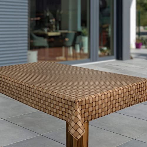 laro Wachstuch-Tischdecke Abwaschbar Garten-Tischdecke Wachstischdecke PVC Plastik-Tischdecken Eckig Meterware Wasserabweisend Abwischbar, Muster:Rattan Braun Beige, Größe:130x240
