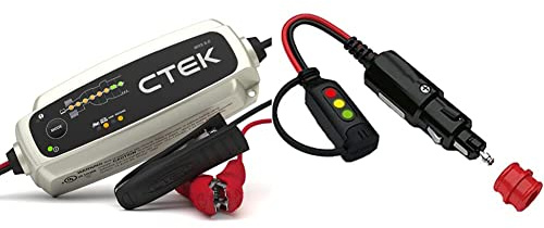 CTEK MXS 5.0 Test and Charge, Intelligent Multi-Function Charger and Tester in One & 56-870 Comfort Indicator Cig Plug - Black