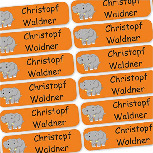 INDIGOS UG Namensaufkleber Kinder Schule - 35x10mm - Elefant - Bekleidung - 120 Sticker für Wäscheetiketten - Kindergarten - Textiletiketten personalisiert - Aufkleber selbst gestalten
