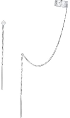 Elli Orecchini Donne Clip per Orecchio Catena placchetta pull through in argento sterlino 925