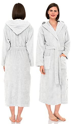 NAUSHA.HOME Peignoir de bain luxueux avec capuche pour homme et femme - Robe de chambre 100 % coton en tissu éponge avec col châle - Parfait pour l'hôtel et le spa - Robe douce et élégante, blanc, XL
