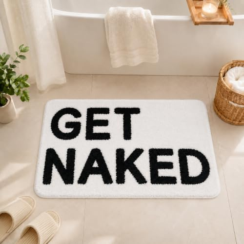 Firecos Get Naked Badematte rutschfeste Fussmatte Microfiber Weich Badteppich Duschteppich Badezimmermatte für Dusche Badewanne (Schwarze Schrift, 50x80cm)