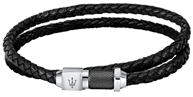 Maserati Recycled Leather Herren Armband aus Stahl,recyceltes Leder,IP SCHWARZ - JM223AVE18