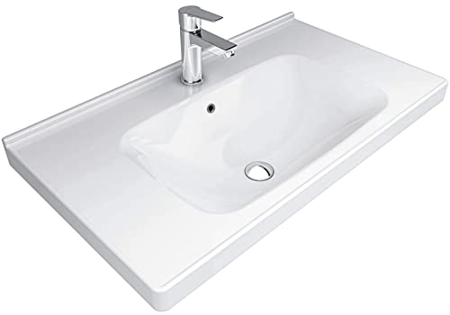 Alpenberger Waschbecken 80 cm Breit | Gäste WC & Badezimmer | Waschtisch Eckig | Hängewaschbecken Wandmontage | Handwaschbecken Made in Europa | Bathroom Sink für Moderne Waschplätze
