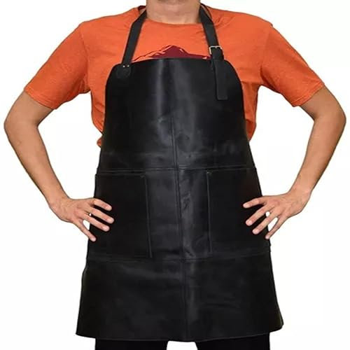 TUZECH Strapazierfähige Lederschürze, Grillschürze, Schreiner, Schmied, handgefertigt, Werkzeugschürze, 76,2 cm, verstellbar bis XXL, für Damen und Herren, Anthrazit/Schwarz, Braun, Fits upto XXL