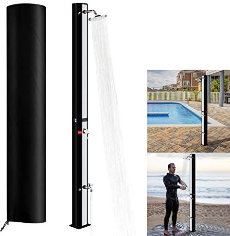 YZNAHRE Solardusche Solar Aussendusche 35 Liter Gartendusche, Außendusche Pooldusche Warmes Wasser max. 60°C mit Drehbarer Regenduschkopf und Gartenschlauch (Silber)
