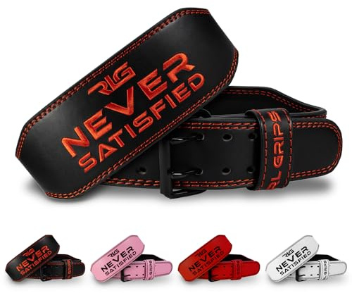 RL Grips® Läderträningsbälte för viktlyftning – ländstöd för styrketräning för män och kvinnor – powerlifting-, tyngdlyftnings- och fitnessbälte (Svart, L)